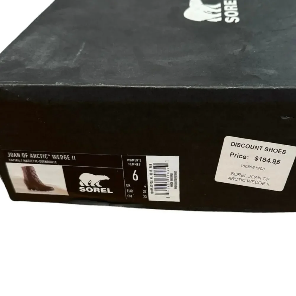 SOREL Joan of Artic Woman's Pull On Lace Up Suede Wedge Boots Sz 6 Cattail shoes - Picture 8 of 8